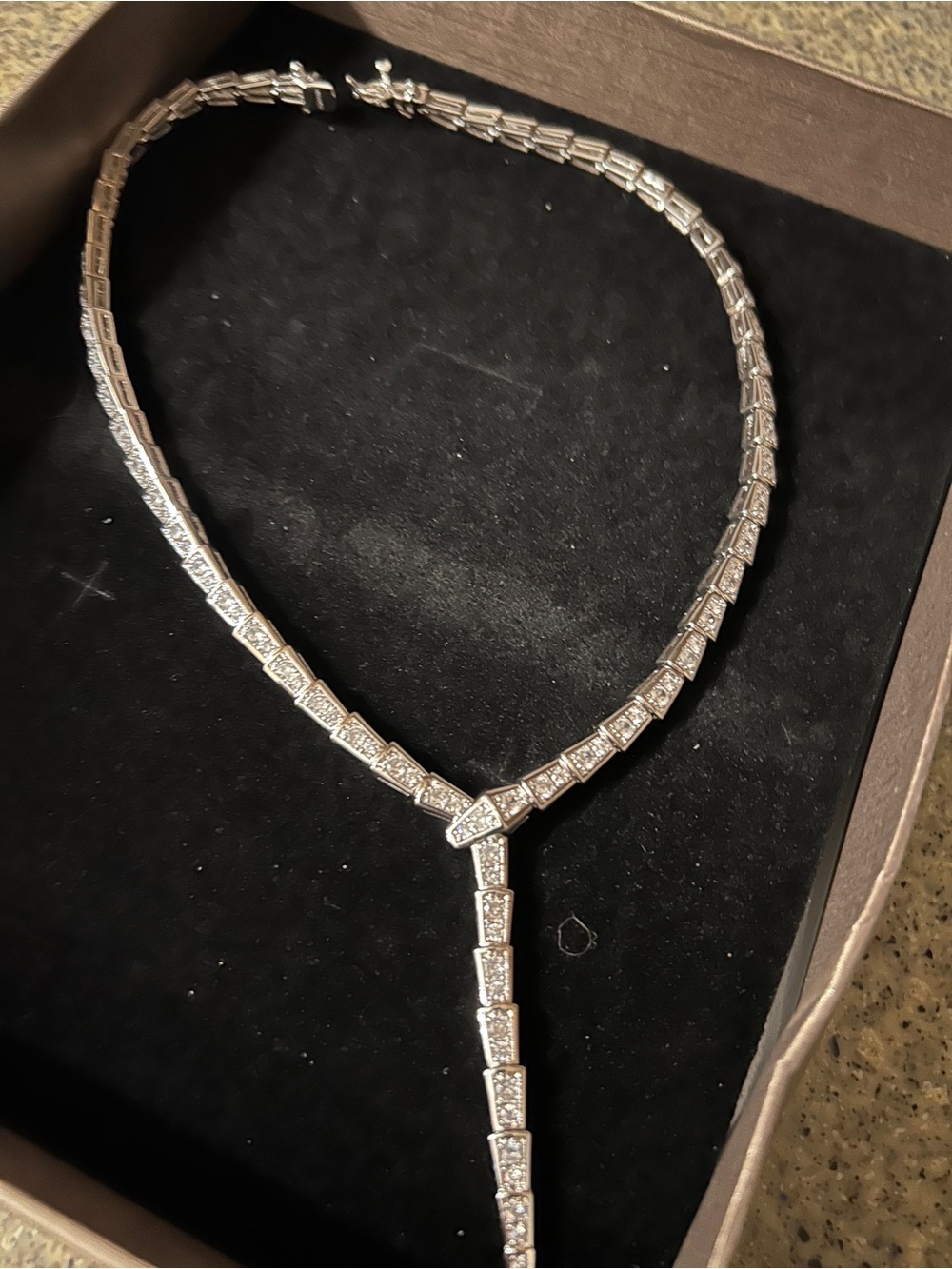 Elegant Silver-Tone Y Drop Necklace with crystals